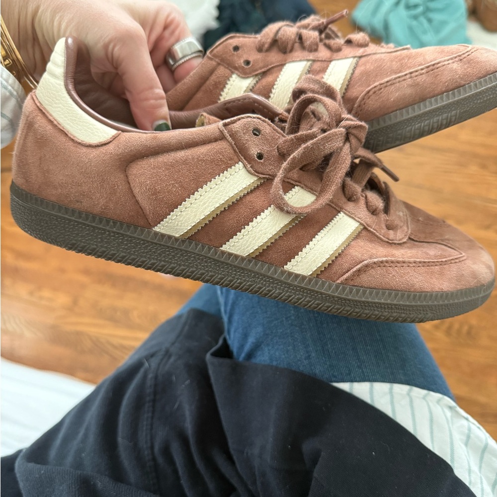 Brown Suede Sneakers Sambas with Cream Stripes